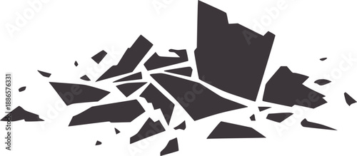 Black shattered glass pieces with jagged edges
