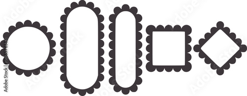 Five black scalloped edge geometric shapes in editable edges