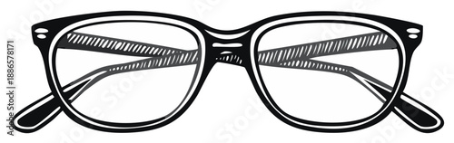 Black and white illustration of classic cat-eye glasses