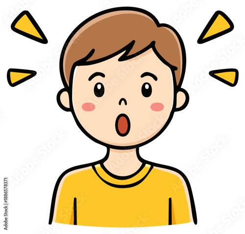 Animated Boy with Surprised Facial Expression and Exclamation Points Cartoon Style