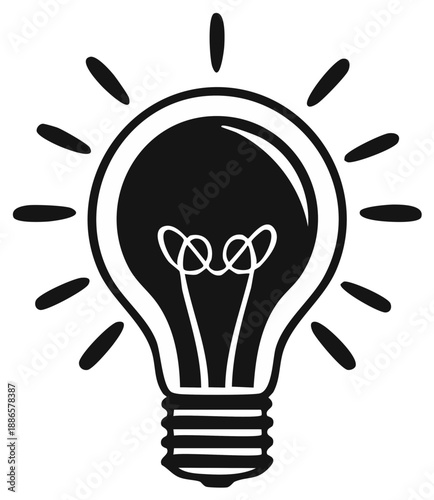 Illuminated Light Bulb Symbol with Radiant Rays Illustrating Bright Idea and Innovation