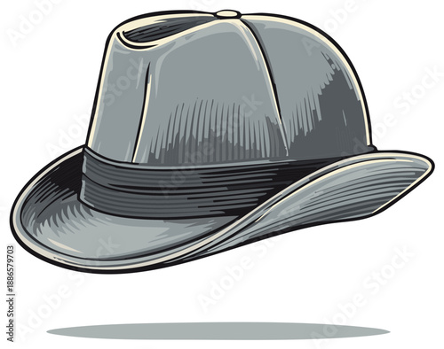 Vintage Gray Fedora Hat with Textured Band and Shadow