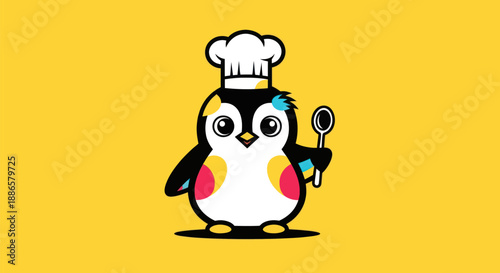 Cartoon penguin chef with spoon