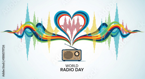 Vibrant radio illustration for world radio day with heartbeat design