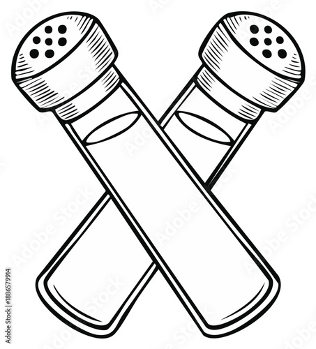 Crossed Salt and Pepper Shakers Simple Line Drawing