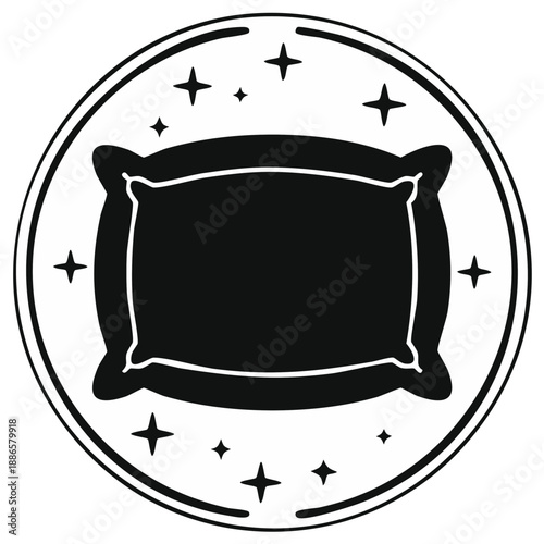 Comfortable Pillow Icon Surrounded by Sparkling Stars and Circles