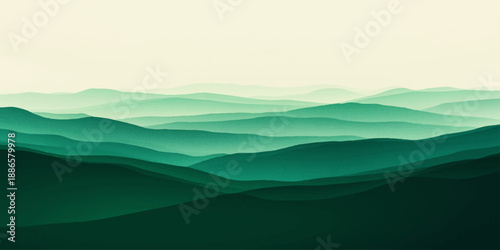 Abstract vector Emerald Ridges with artistic portrayal of rolling mountains cloaked in layers of green hues. Witness the silent grandeur of nature, offering a sense of serene beauty and tranquility.