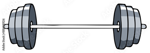Cartoon illustration of a heavy barbell with weight plates for fitness and strength training