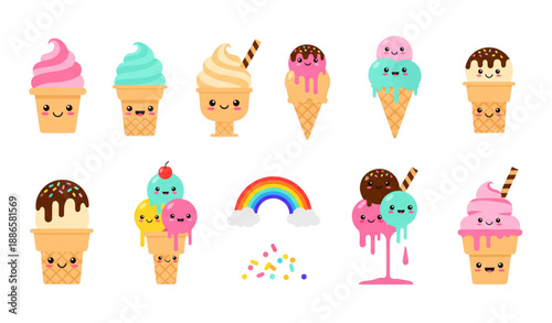 Ice Cream Cone Solid Glyph Icon Set Minimal Black Vector EPS10