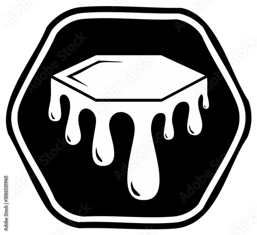 Elegant black and white honeycomb with dripping honey icon design for natural sweet food logo