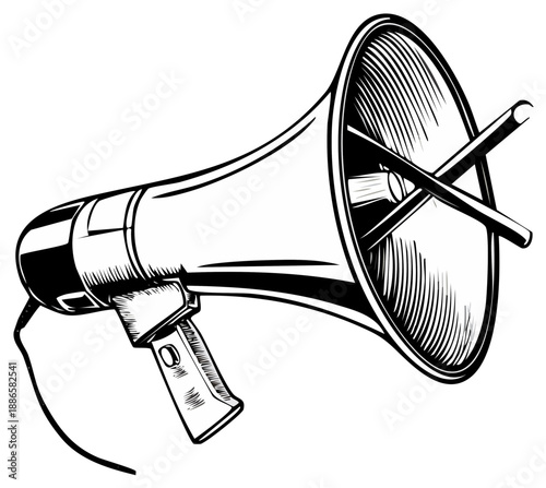 Retro illustration of a megaphone, showing communication and announcement concepts.