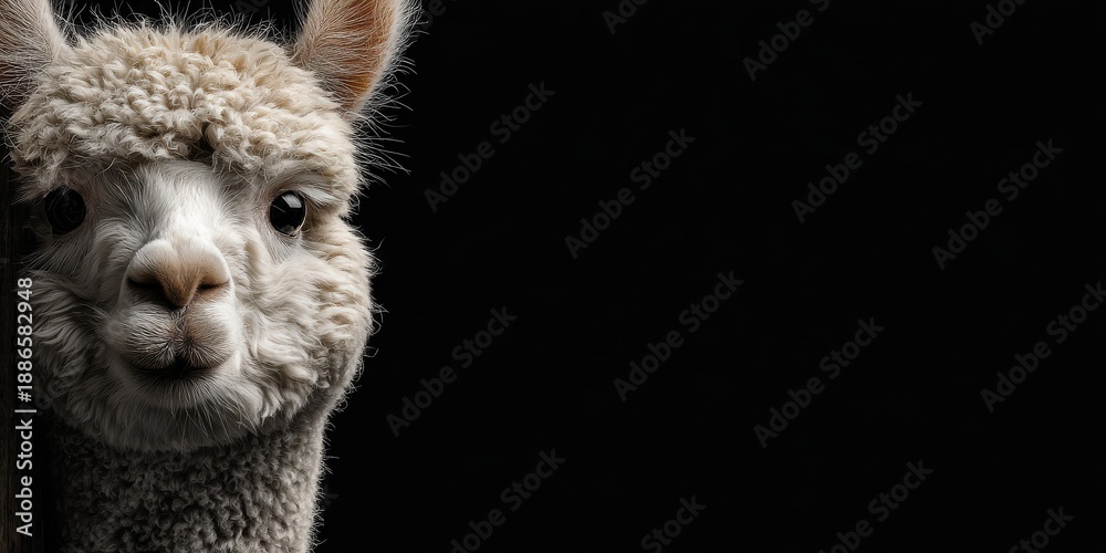 Fototapeta premium alpaca positioned bottom right, left copy space