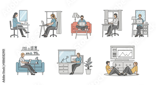 People working in various office settings.