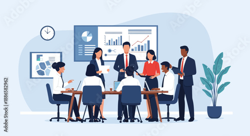 Business professionals collaborating in meeting.