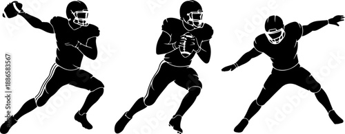 American Football Player Silhouette Set in Action Poses