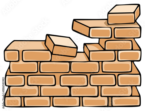 A cartoon brick wall being constructed unfinished building project illustration