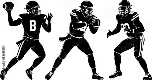 American Football Player Silhouette Set in Action Poses