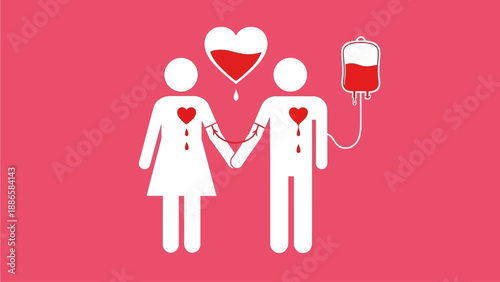 Blood Donation Awareness Icon of Couple Holding Hands with Bag
