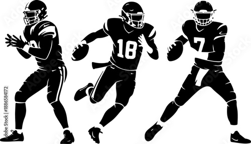 American Football Player Silhouette Set in Action Poses
