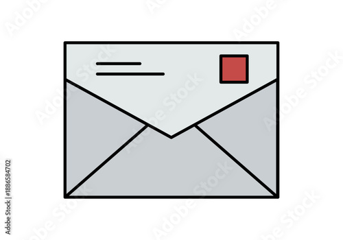 Icono de sobre de correo postal cerrado con sello rojo y dirección