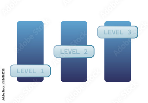 Conjunto de tres barras deslizantes azules que muestran niveles de progreso ascendente