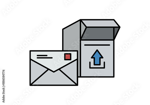 Icono de sobre de correo y buzón de envío con flecha de subida