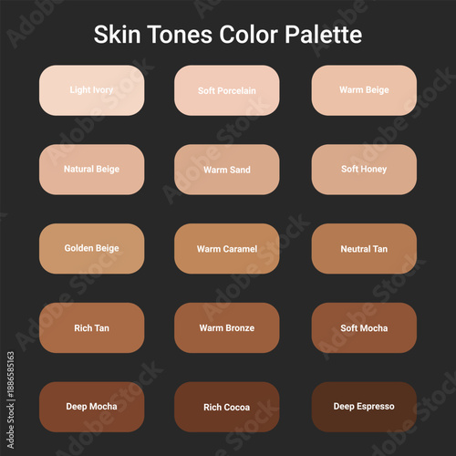Skin Tone Color Palette with Neutral Shade Names