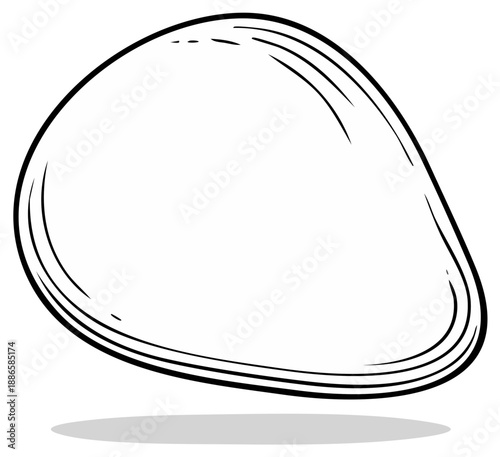 Simple black and white line art drawing of a single smooth pebble with a shadow