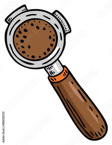 Espresso Machine Portafilter with Coffee Grounds Metal Filter and Brown Handle