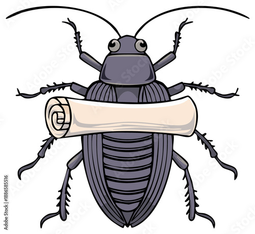 Cockroach Illustration Carrying a Scroll Banner Message Graphic Image Design