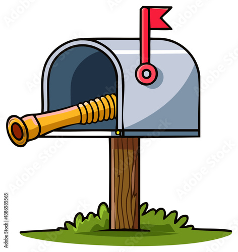 Cartoon mail box with periscope coming out of it showing that there's something spying inside