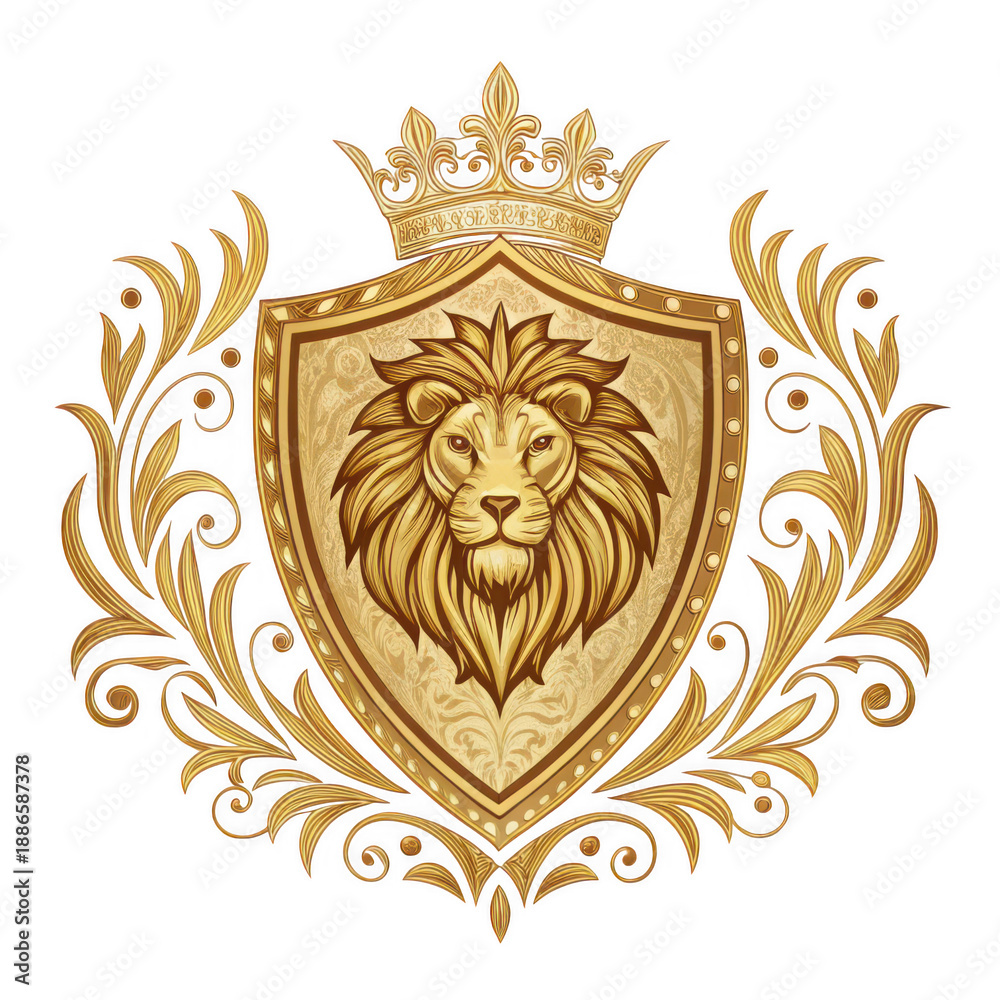 Fototapeta premium Ornate lion crest shield isolated on transparent background