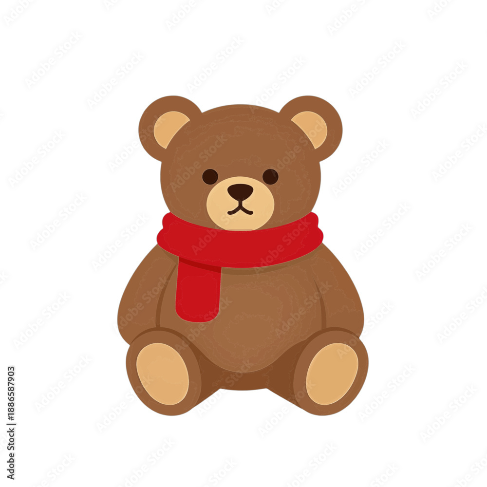 Fototapeta premium Cute teddy bear wearing a red scarf vector icon.