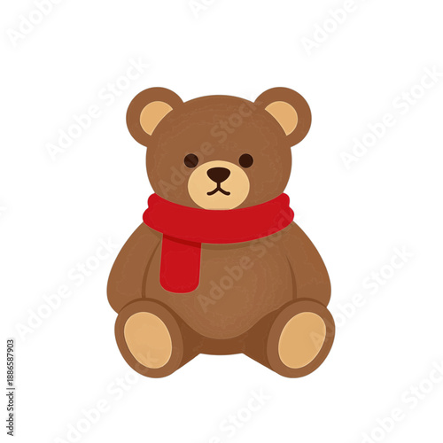 Cute teddy bear wearing a red scarf vector icon.