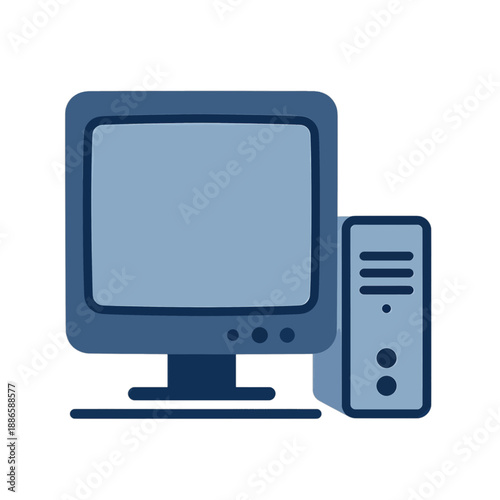 Flat vector icon of desktop computer.