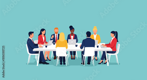 Diverse Business Team Collaboration in Conference Room. Professional executives meeting around table for strategy, discussion, and brainstorming.