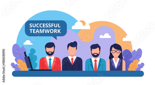 Successful Teamwork Concept Vector Illustration. Corporate Business Team Meeting, Collaboration, and Partnership. Modern Flat Design Graphic.