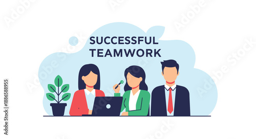 Successful Teamwork Concept Vector Illustration. Business professionals collaborating, solving problems, and developing projects in a modern corporate environment.