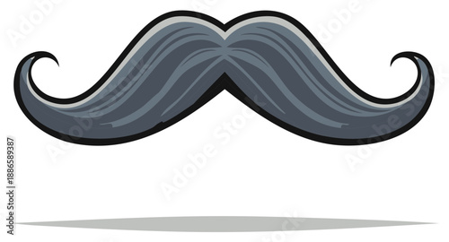Cartoon Style Mustache Illustration, Grey Hairs, Curled Tips, Masculine Facial Hair, Vector