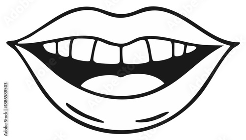 Open mouth with smiling white teeth and lips illustration