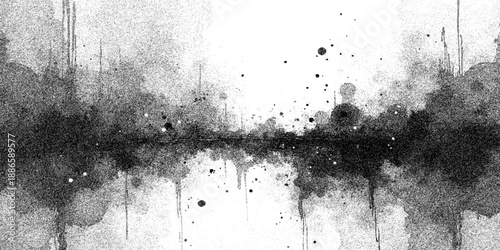 An old black and white grunge background features a rough vintage concrete wall texture with dark grey dirty paint patterns and a weathered paper surface design