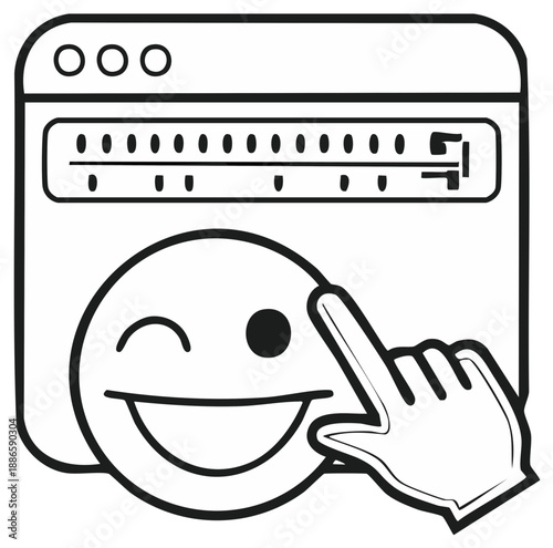 Retro radio interface with smiling face and finger interacting