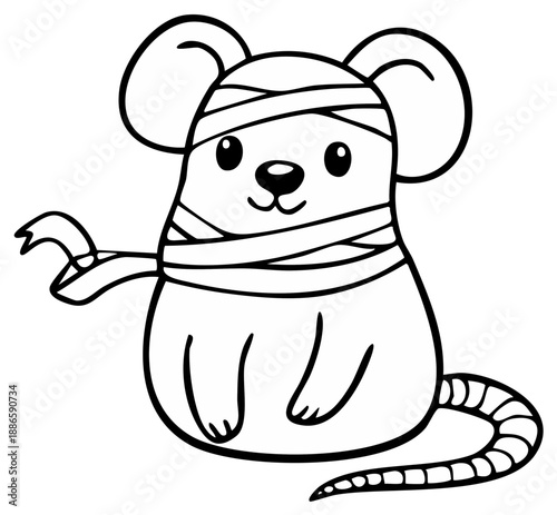 Cute Cartoon Mummy Mouse Illustration for Halloween Coloring Page