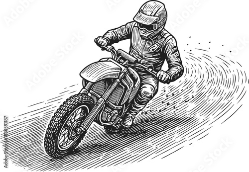 Motocross rider racing dirt bike, dynamic off road motorcycle sport action, aggressive speed and control illustration