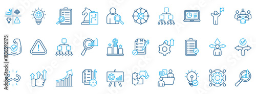 Swot Analysis Icon Set. Contains Icons That Are Relevant For Business. Designed In Vector Outline Color Style