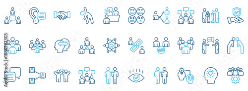 Human Interaction Icon Set. Contains Icons That Are Relevant For Business. Designed In Vector Outline Color Style