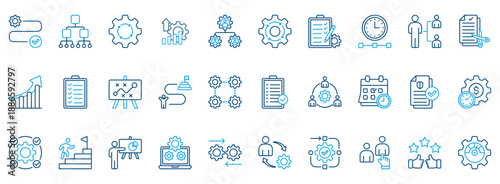 Workflow Icon Set. Contains Icons That Are Relevant For Business. Designed In Vector Outline Color Style