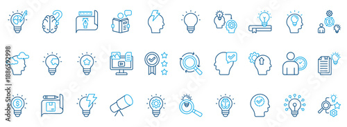 Creativity Icon Set. Contains Icons That Are Relevant For Business. Designed In Vector Outline Color Style