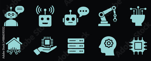 Artificial intelligence and robotics concept icons depicting modern technology advancements