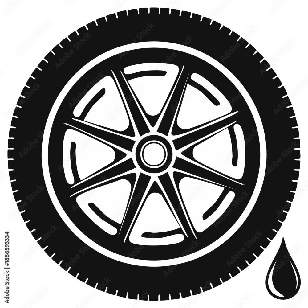 Obraz premium Car Tire and Oil Drop Black Silhouette Simple Automotive Maintenance Icon